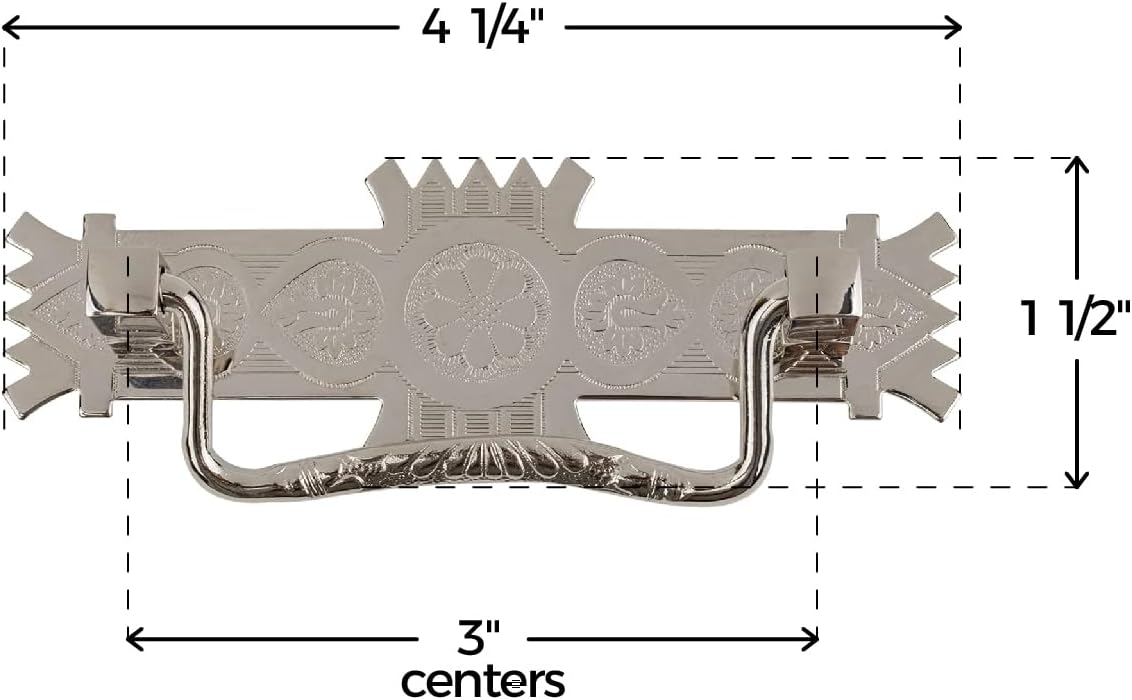 Victorian Eastlake Style Nickel Plated Drawer Bail Pull | Centers: 3" | Handle for Antique Cabinet Door, Dresser Drawer, Desk | Furniture Reproduction Hardware | UA-859-PNP