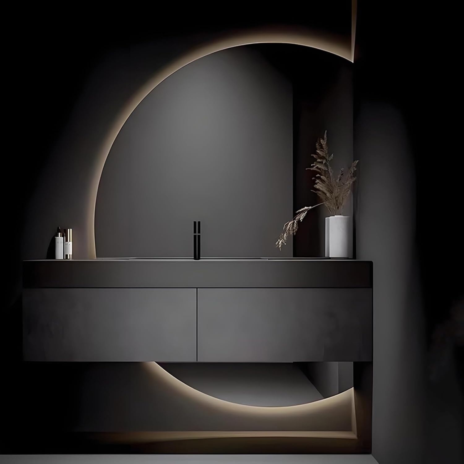 FGXHHS Smart Anti-Fog with Dimmable Lights, Decorative Half Moon Design for Vanity and Entryway