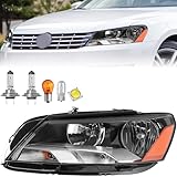 SOCKIR Halogen 6 Pin Headlight Assembly Replacement for 2012-2015 Volkswagen Passat OE Replacement Headlamp Left/Driver Side (LH)