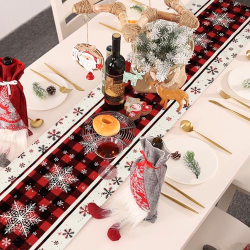 SOMYTING Christmas Table Runner, 13 x 90 Inch Buffalo Plaid Snowflakes Christmas Table Runner - Image 4