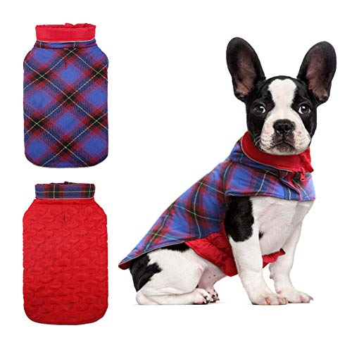 Bonaweite Dog Waterproof Windproof Reversible Jacket Winter Warm Apparel British Style Plaid Cold Vest Coat for Cold Weather Small Medium Large Dogs