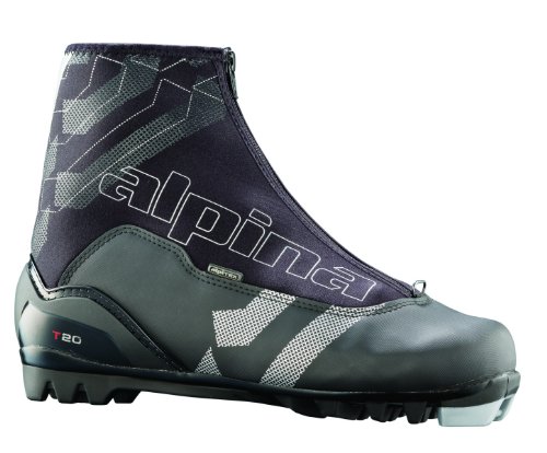 Alpina T20 Cross-Country Nordic Touring Ski Boots with Zippered Lace Cover, Black, 40