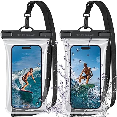 TECHGEAR Waterproof Phone Pouch, [2 Pack] IPX8 Floating Waterproof Phone Case for Swimming, Waterproof Phone Bag with Lanyard for iPhone 15 14 13 12 Samsung Galaxy S23 S22+ S21 Ultra and More Up to 7"