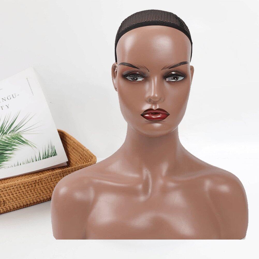 Weiblicher Realistischer Mannequin-Kopf Schultern, Afrikanisches Perücken-Display-Modell, Dunkelbraun, Beige Farben, Kopf Für Hut, Brille
