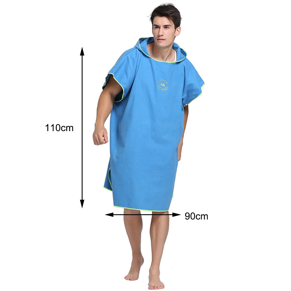 Poncho à capuche pour la plage, la natation, le surf (bleu)