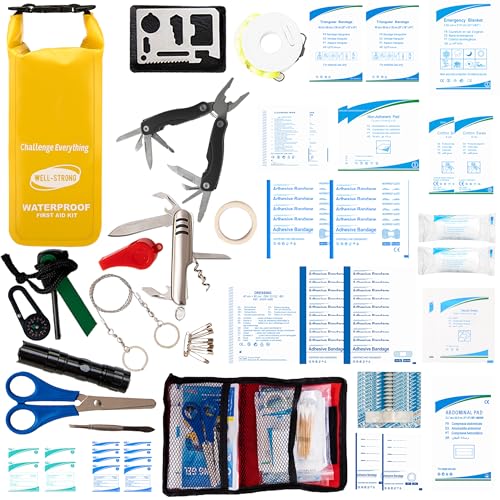 123pcs Waterproof Boat First Aid Kit with Survival Tools Yellow