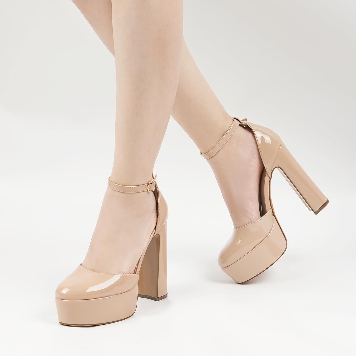 JENN ARDOR Women's Platform Heels 5 Inch Chunky High Heel Pumps Block Heels 1.7 Inch Platform Ankle Strap Closed Toe for Dress Wedding Party Pumps - Image 6