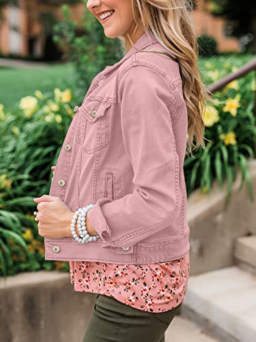 Luvamia Women's Classic Casual Long Sleeves Jacket Basic Button Down Trucker Jacket Coat Jean Jackets For Women Pink Size Medium Fits Size 8 / Size 10 #TOP5