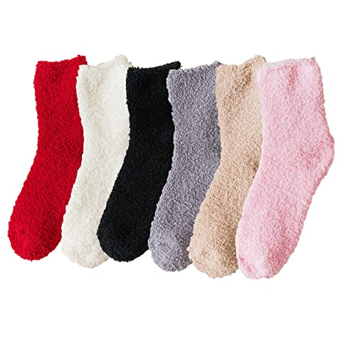 sweetdream 6 Pairs Women Warm Fluffy Socks Ladies Cosy Thick Winter Thermal Soft Comfy Fuzzy Casual Floor Bed Sock For Sleeping Home Gifts (Mixed Color)