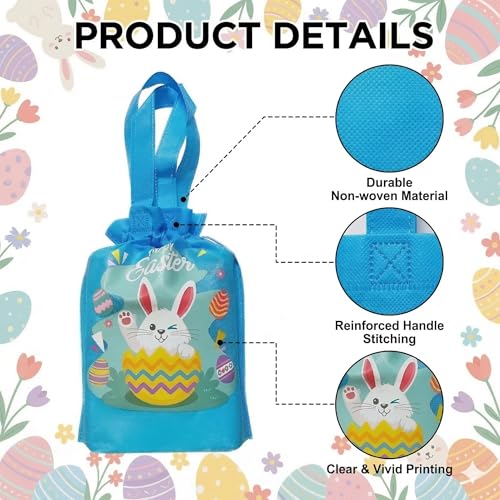 Easter Bags（15Pcs）- Easter Gift Bags with Handles for Egg Hunt Candy Chocolate Goodie, Small Easter Egg Hunt Bags, Reusable Non-Woven Bunny Tote Bags for Easter Treat, Game & Party Supplies Size 9.8 x 11.8 inches — view 3