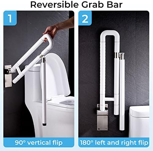 Upgraded Handicap Grab Bars for Bathroom, Flip Up Toilet - Rails for Elderly for Wall, Non-Slip Toilet Handles, Glows at Night, Suitable for Pregnant Women and Disabled, 25.6 Inch