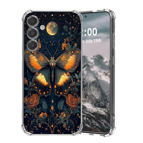 SFJAXYOV for Samsung Galaxy S24 Plus Case, Butterfly with Roses and Moon Slim Fit Phone Case, Shockproof Cover for Samsung Galaxy S24 Plus 6.7"