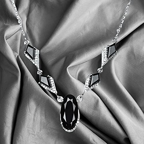 Hiflyer Jewels Luxurious Black Spinel Necklace White Topaz Everyday Wear Necklace Designer Jewelry Solid Sterling Silver Jewellery Boho Gifts For Her #TOP2