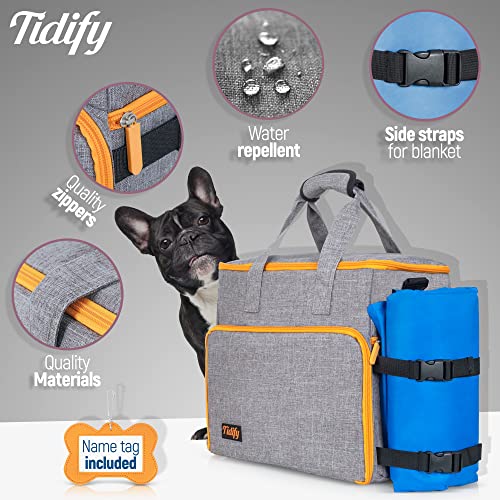 Dog Travel Bag Airline Approved Travel Set for Dog and Cat Tote Organizer with Multi Function Pockets, 2 Food Containers and Collapsible Bowls, Weekend Away Dog Bag for Travel Accessories - Gray - Thumbnail 2