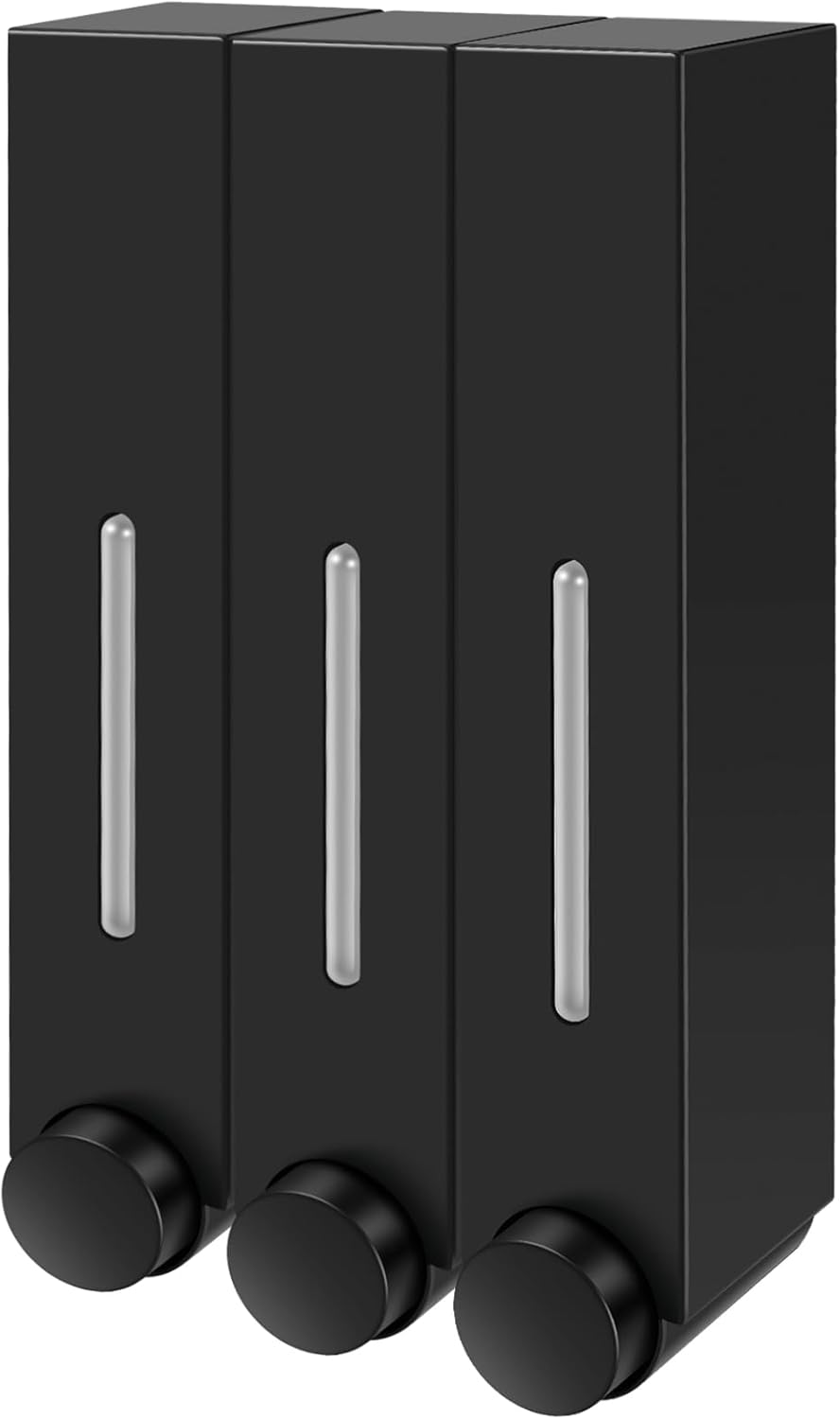 3 Chamber Shampoo Conditioner Dispenser, Black 3x420ml Shower Soap Dispenser Shower Gel Container No Drill Wall Mounted Shower Pump Dispenser and Organizer for Toilet Bathroom Hotel (Black)