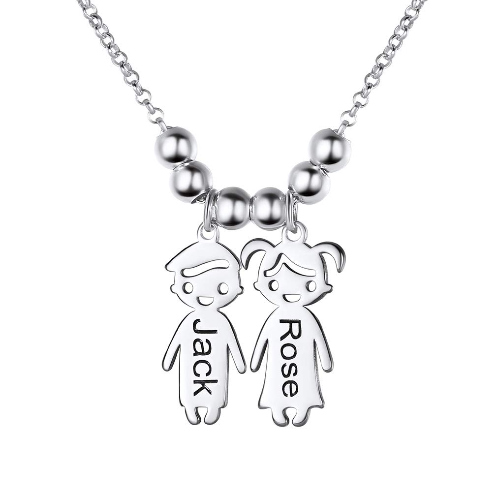 Custom4U Collar Personalizado Madre Colgante Nombre Grabado Mujer Plata de Ley 925 / Acero Inoxidable 316L Collar Figura Infantil Niño Niña Colgante Nombres Hijos
