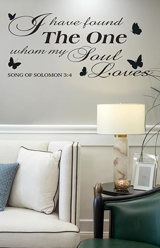 Miniatura 3 de Calcomanías de pared con citas inspiradoras, diseño de mariposas, con texto en inglés "I Have Found The One Whom My Soul Loves", calcomanías de