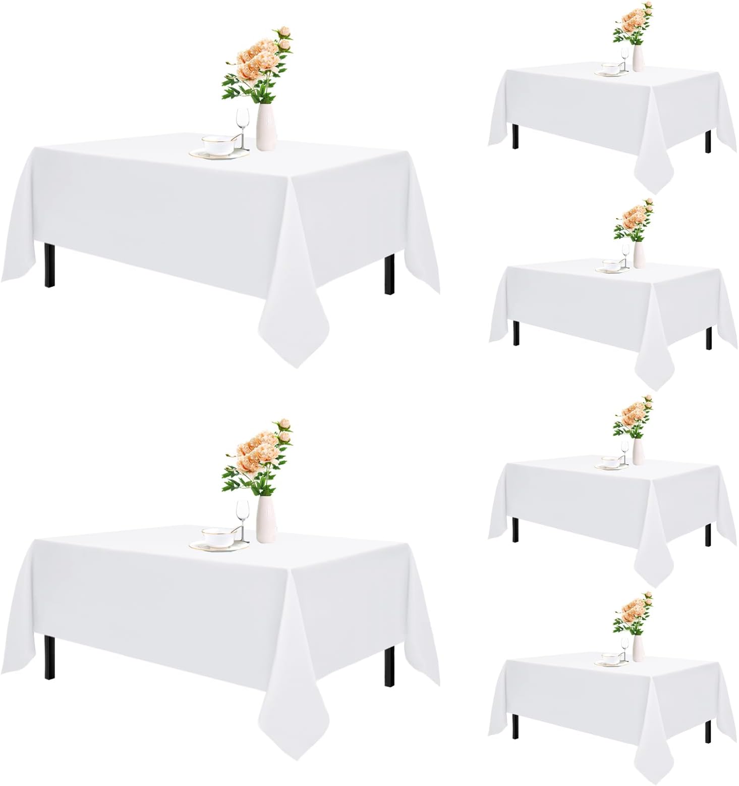 Romanstile 6 Pack White Rectangle Tablecloth 60 x 102 Inch, Reusable and Washable Table Clothes for 6 Foot Tables, Stain Resistant Polyester Fabric Table Cover for Wedding, Party, Banquet