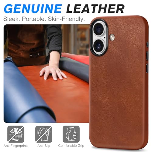 Image of SHIELDON Genuine Leather Case for iPhone 17 6.3 inch 2025, Retro Brown | Compatible with MagSafe, Magnetic Wireless Charging, Camera Button, Metal Buttons, Camera Bezel, Slim, Shockproof, Women Men
