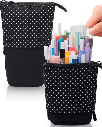 Sooez Standing Pencil Case Cute Stand up Pencil Pouch Telescopic Pen Pouch Portable Pencil Holder Kawaii Stand up Pencil Case Spacious Pencil Pouch Bag for School Office Supplies Black