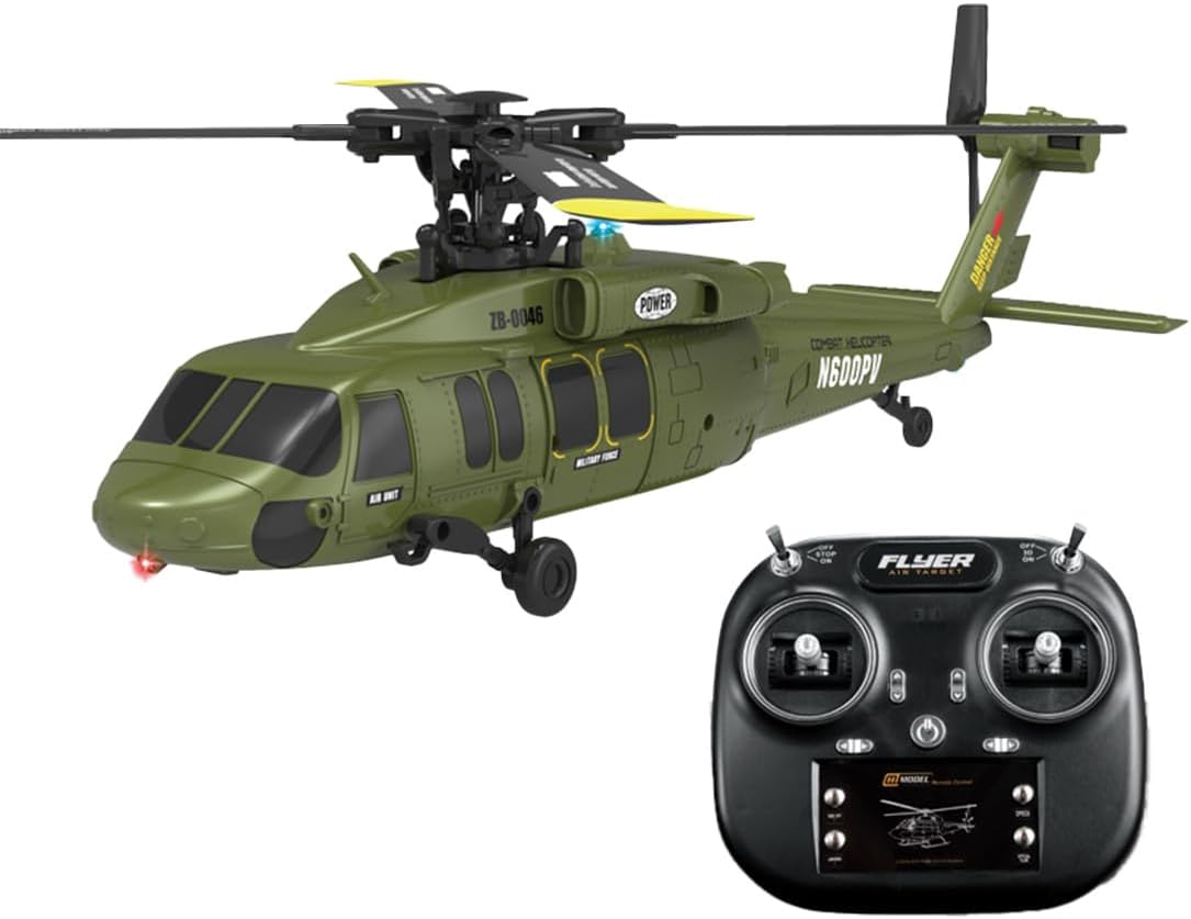 Black Hawk K200 6CH RC Helicopter with Brushless Motor, Optical Flow Positioning, Altitude Hold, One-Key Inverted Flight, 2.4G Remote Control, Modular Battery, High-Simulation Design（Green/3Battery）