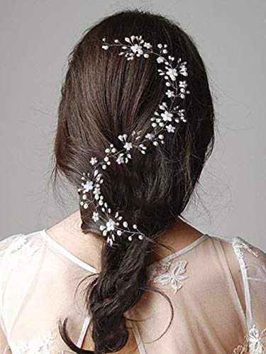 Unicra Wedding Crystal Flower Hair Vine Bridal Headpiece Headbands Wedding Hair Accessories for Brides (Gold)
