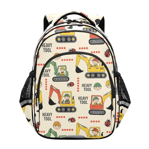 Emelivor Excavators Worker Beige Kids Backpack School Cute Bookbag Toddler Backpacks Daypacks Bag for Travel,M