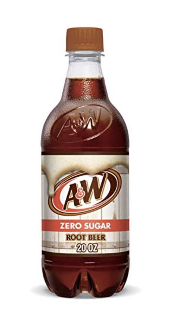 A&W Root Beer Zero Sugar Soda 20oz Bottles, Quantity 24