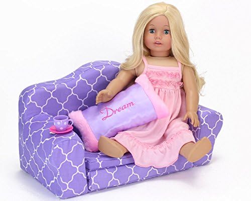 Sophias Doll Furniture Pull Out Sofa Bed For Two Dolls | Purple Plush Couch For 18 Dolls Converts To Double Bed