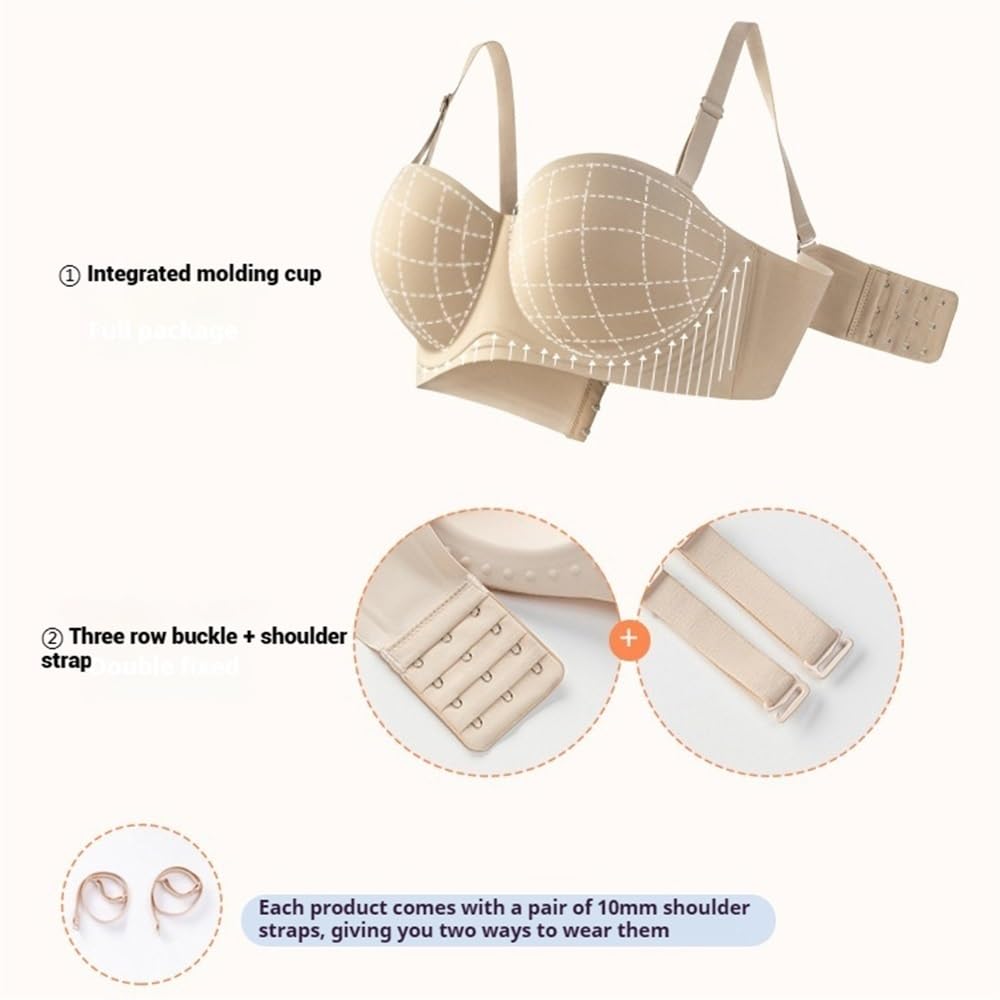 Reggiseno Senza Spalline Taglie Forti Reggiseni Balconcino con Ferretto Reggiseno A Fascia Invisibile Reggiseni con Spalline Convertibili Regolabili(Skin,C_40/90)