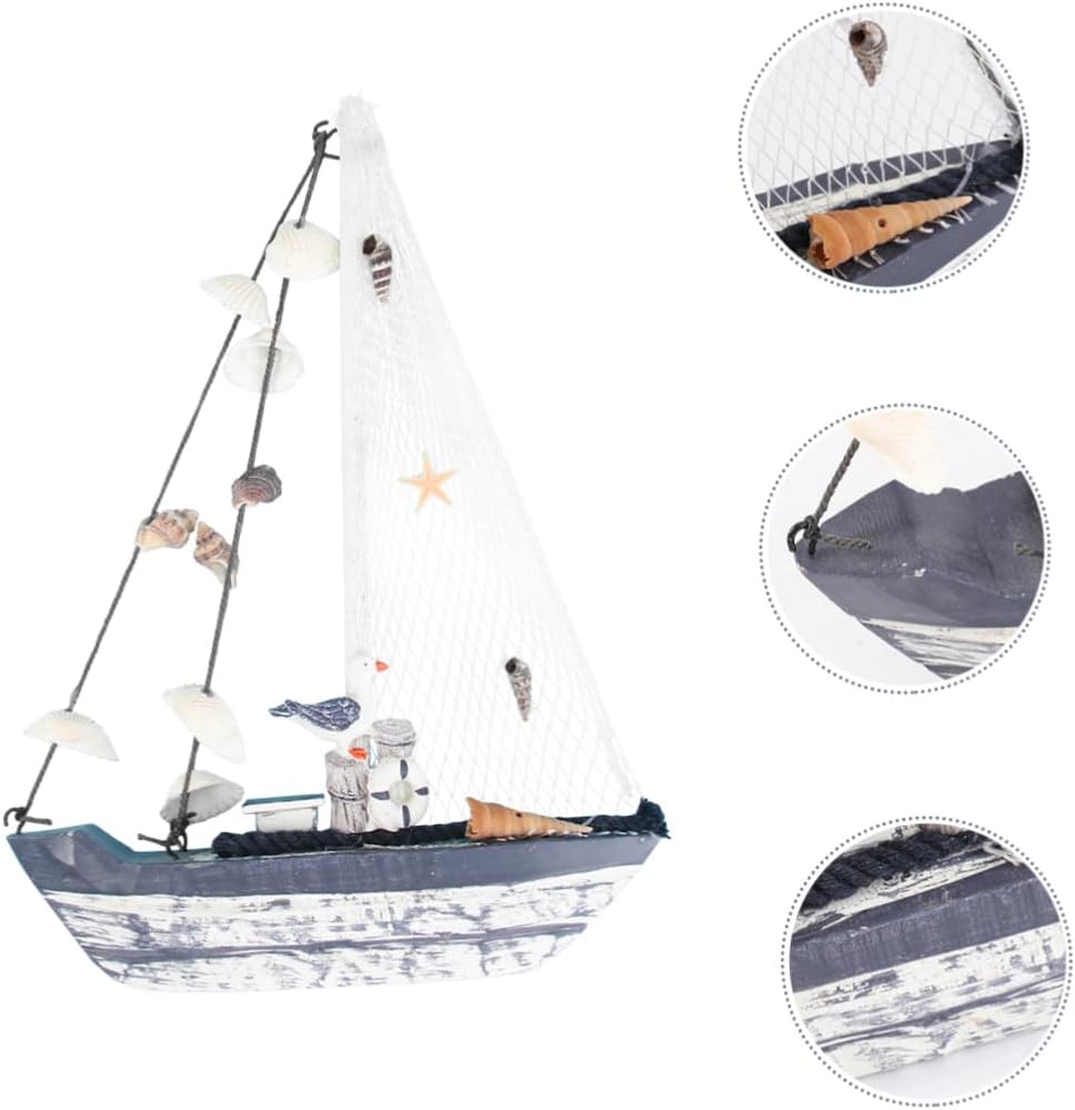 SEWACC Creative Shell Sailboat Ornament Mediterranean Style Decor Unique and Shell Crafts for Home Tabletop Nautical Adornment