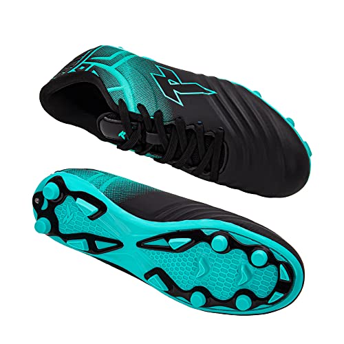 RUNIC Soccer Cleats for Men and Boys – Firm Ground Cleats with Multi-Shaped Studs - Textured Forefoot- Soft Lining -Flexible Upper - Reinforced Stitching - Black/Gold - 62