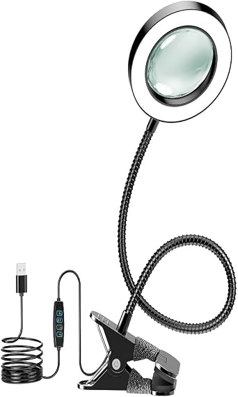 10X Magnifying Glass with Light and Timer, 2 in 1 Magnifying Desk Lamp, 3 Color Modes 10 Dimmable Brightness, Flexible Gooseneck Magnifier with Light for Craft Hobby Sewing Close WorkNo Adapter