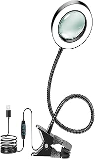 10X Magnifying Glass with Light and Timer, 2 in 1 Magnifying Desk Lamp, 3 Color Modes 10 Dimmable Brightness, Flexible Gooseneck Magnifier with Light for Craft Hobby Sewing Close Work(No Adapter)