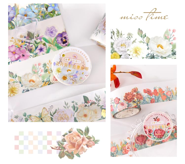 Miniatura 7 de Alideco Cinta Washi de la serie Himitsu Peach Spring de 8 unidades, ideal para suministros de diario de viñetas, artes, álbumes de recortes,