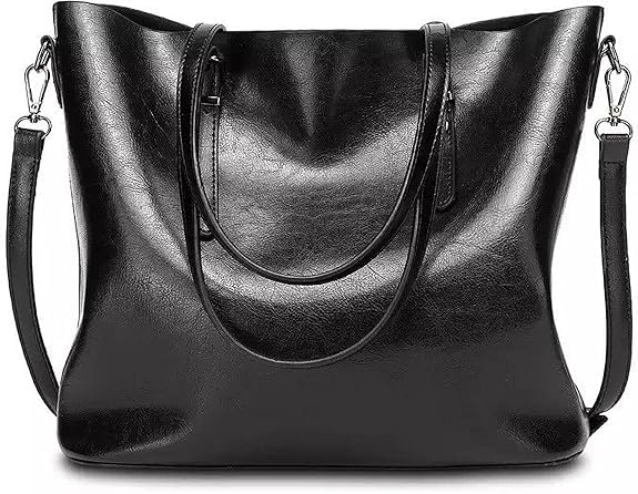 Image of Women's Handbag Tote Bag Premium PU Leather Shoulder Bag with Top Handle & Detachable Strap - Stylish Large Capacity Purse for Office, Casual & Party Use (BlackS)