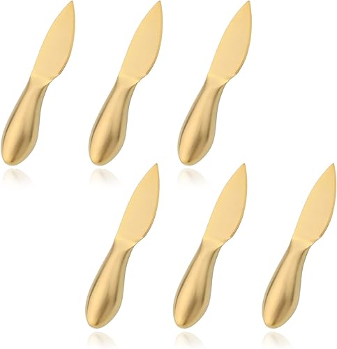 Miniatura 1 de JASHII Juego de 6 cuchillos dorados para queso, juego de herramientas de queso de acero inoxidable 304, cuchillos esparcidores de mantequilla de
