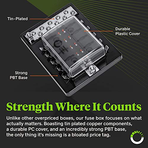 10 Way Blade Fuse Block with Ground Negative Bus bar for Automotive [ATC/ATO Blade Fuses] [100 Amp] [LED] [Protection Cover] [12V - 30V DC] Auto Marine Ground Terminal Fuse Box - Thumbnail 3