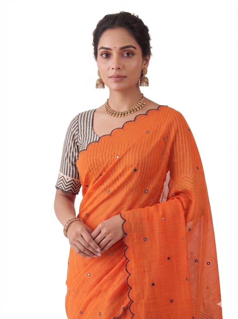 Handloom Linen Cotton Saree with Digital Print & Attached Blouse Piece | Elegant Saree for Women | Soft Lightweight Fabric | Premium Look Ethnic Wear-image-36