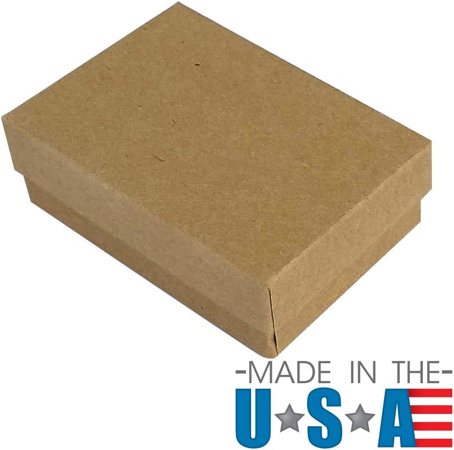 Gems on Display Brown Kraft Cotton Filled Jewelry Gift Packaging Boxes ~ Case of 100 (3-1/8" x 2-1/8" x 1"H)