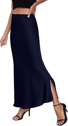 PEIQI 2026 Women's Satin High Waisted Maxi Skirts Summer Fall Silk Cocktail Party Flared Casual A Line Skirt
