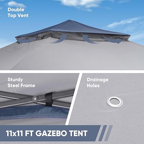 11x11 FT Gazebo Tent, Wonlink Outdoor Tents for Parties with Mosquito Netting, Heavy Duty Canopy Tent Patio Garden Backyard