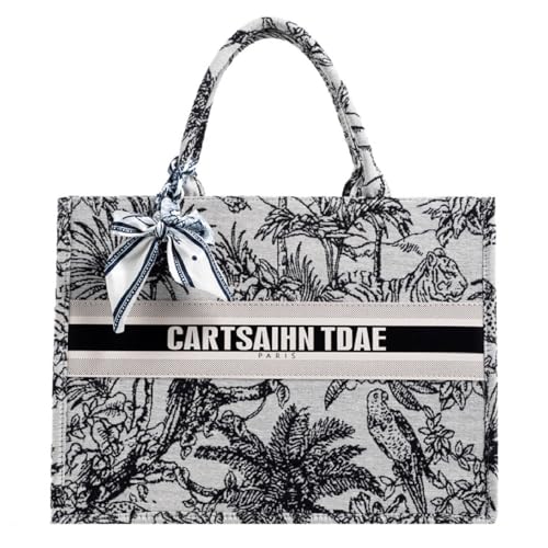 APLUSH Women Handbags Fashion Canvas Tote Bag Large Capacity Jacquard Retro Exquisite Shoulder Bag,Black,38 * 28 * 13cm