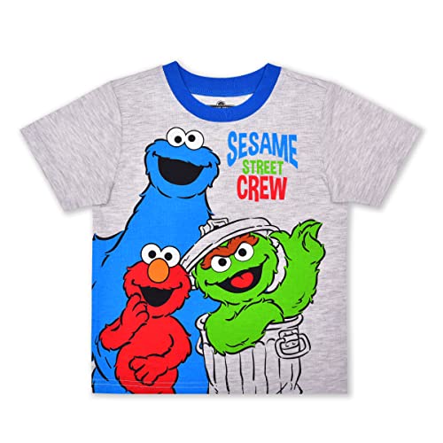 Sesame Street Elmo, Cookie Monster And Oscar Boys T-Shirt And Short Pants Set For Infant And Toddlers – White/Orange/Grey #TOP1