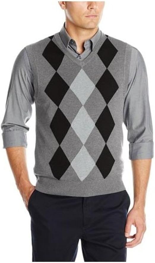 Haggar Men's Heather Argyle V-neck Sweater Vest, Light Grey, Small at Amazon Menâs Clothing store