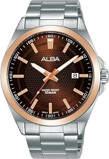 ساعة أكتيف للرجال من الفولاذ المقاوم للصدأ بمينا أسود ألبا موديل AS9P12X تناظري