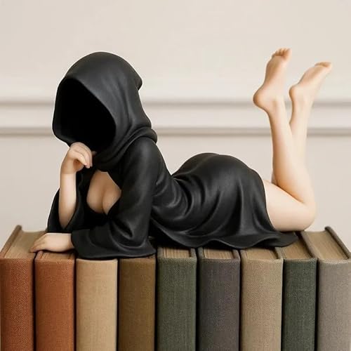 KARLOR Escultura gótica para mujer con túnica negra, sexy gótica femenina, escultura, decoración de mesa, estatua, figura de niña, adornos, Halloween, escritorio, estantería, decoración del coche (C)