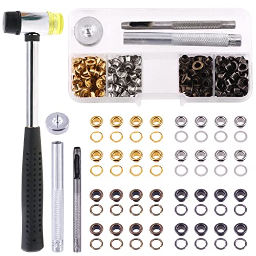 Keadic 240 Sets 4mm 5/32 Thickened Grommets Eyelets with 4 Pcs Install Tools Assortment Kit, Bronze Silver Gold Gun Black Metal Eyelet Grommet for DIY Leather Clothing Shoe Bags Crafts