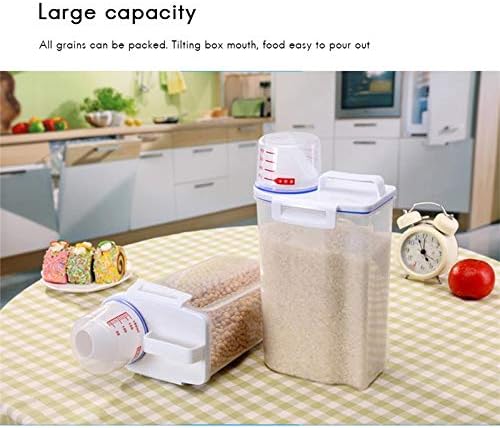 Miniatura 5 de Zerodis 2 recipientes de cereales, recipientes de almacenamiento herméticos de plástico con boquilla de vertido y taza medidora para harina de
