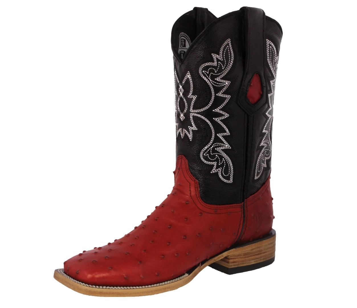 Texas Legacy Mens Red Cowboy Boots Ostrich Quill Print Leather Square Toe Botas